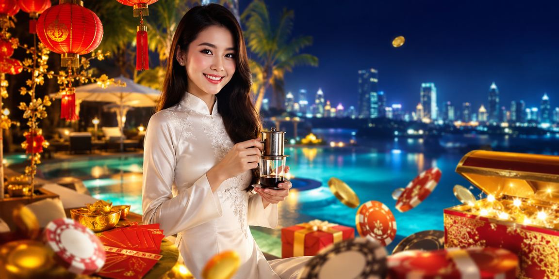 Người chơi tại Mũi Né nhận thông báo thưởng từ k9s trong trang phục áo dài truyền thống
