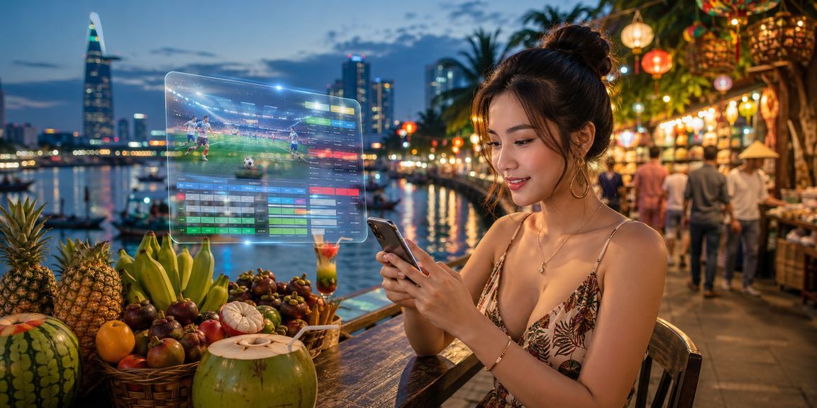 Người dùng Sài Gòn đặt cược thể thao và casino trên điện thoại tại bãi biển